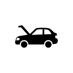Black Minimal Icon of Car with Open Hood
