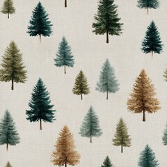 Seamless Pattern of Trees Natural Forest Environment Fabric Texture Design Aesthetic Background View