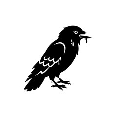 Black Icon of Crow with Paint Drips from Wings and Eyes Representing Urban Art