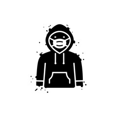 Hoodie Mask Icon with Shadowed Outline and Paint Effect - Black Design