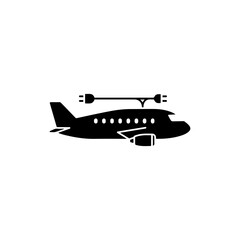 Electric Airplane Icon, Black Filled Minimal Glyph Line Style