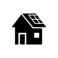 Rooftop Solar Panel on House - Black Filled Minimal Glyph Icon