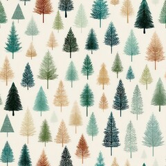 Fototapeta premium Seamless Pattern of Colorful Trees Nature Landscape Digital Art Tranquil Environment Aesthetic Viewpoint