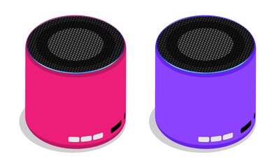 Isometric removable cylinder music speaker. Small portable device compact speaker. Isometric aerial view vector isolated on a white background view