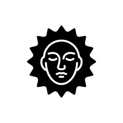 Solid Icon of Face Inside Sun Representing Positive Energy
