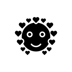 Simplified Face Surrounded by Hearts Symbolizing Love Flat