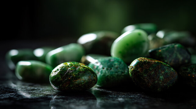 Photo of jadeite stone in elegant, deep green refinement