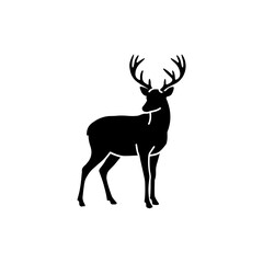 Obraz premium Black Filled Icon of Deer with Antlers and Slim Body Standing