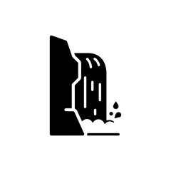 Waterfall Icon Side View with Splash and Drops in Black Silhouette