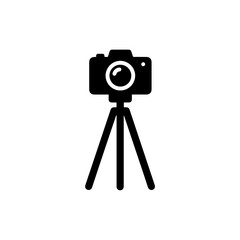Tripod Standing with Camera Mounted Icon - Black Filled