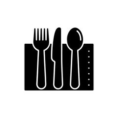 Black Icon of Disposable Utensils on Napkin