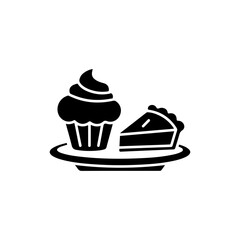 Black Icon of Cupcake and Pie Slice on Plate
