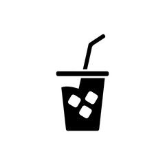 Plastic Cup with Straw and Ice Icon - Minimal Black Filled