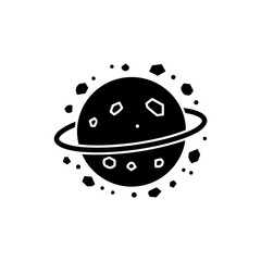 Planet Surrounded by Debris Black Filled Icon Orbital Fragment View
