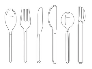 cutlery line art kitchen utensils outline drawing for stock vector