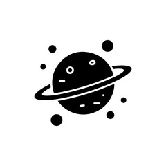 Planet with Ring and Moons - Black Filled Icon with Balanced View