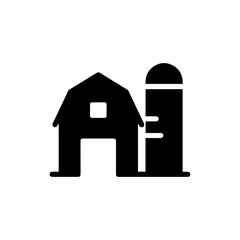 Barn Style Home Icon with Silo Shape in Black Filled Design