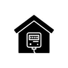 House with Electric Meter Black Filled Icon