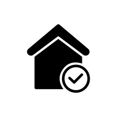 House with Tick Mark in Circle for Approval Black Filled Icon
