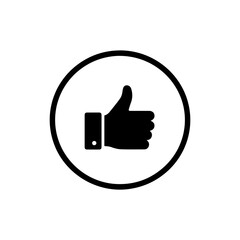 Black Filled Icon of Thumbs Up Inside Circle Outline Representing Like or Approval