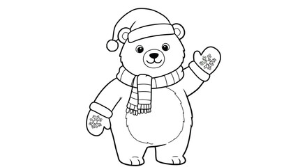 Fototapeta premium Charming Cartoon Christmas Polar Bear Character Ready to Color for Children