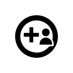 Solid Black Icon Circle with Plus User Addition Symbol