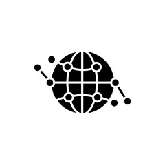 Solid Black Icon Globe with Connection Nodes and Lines