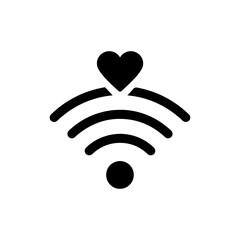 Solid Black Icon WiFi Wave with Heart Above Middle