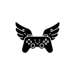 Black Filled Icon of Controller with Wings, Pro Gamer Symbol