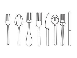 cutlery line art minimalist kitchen tools illustration for graphic use