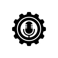 Black Filled Icon of Gear Setup with Microphone, Tech Configuration Symbol