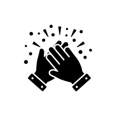 Two Hands Clapping with Confetti Around Icon, Black Filled Celebration Symbol