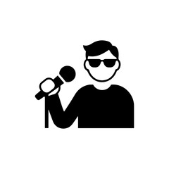 Flat Black Icon of Person Holding Mic and Wearing Sunglasses