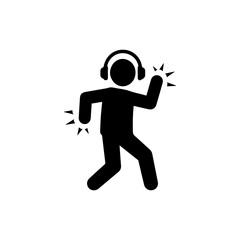 Flat Black Icon of Person Dancing with Headphones Expressing Hype