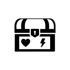 Black Filled Icon of Reward Chest with Heart and Lightning