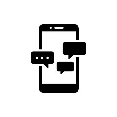 Minimal Black Filled Icon of Chat Bubbles Appearing on Mobile Screen