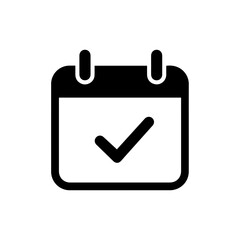 Minimal Black Icon of Calendar Date Box with Check Mark