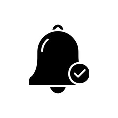 Naklejka premium Notification Bell with Check Flag Minimal Black Icon