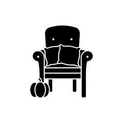 Black Icon of Chair with Pillow and Pumpkin for Cozy Autumn Vibes