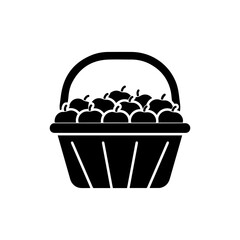 Basket of Harvested Apples Overflowing Icon in Black Fall Style