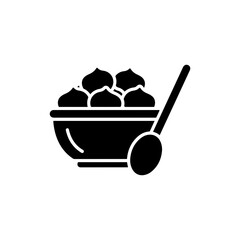 Black Icon of Chestnuts in Bowl with Spoon