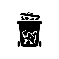 Overflowing Garbage Can with Apple Cores and Bottles in Black