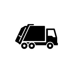 Garbage Truck Side View with Open Rear Loader in Simple Black Silhouette