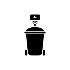 Large City Bin with Digital Sensor Icon Above, Black Filled Waste Management Symbol