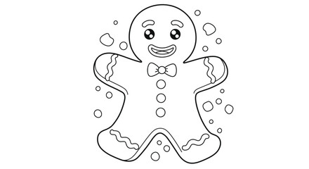 Fototapeta premium Cute Cartoon Gingerbread Man Character Ready to Be Colored by Children