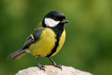 Naklejka premium Beautiful Great Tit Bird Perched on a Rock in Nature Background