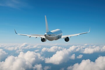 Obraz premium Airplane Flying Over Clouds Against Clear Blue Sky During Daylight