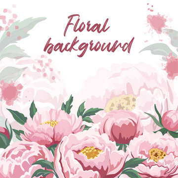Floral background with elegant pibk peonies Greeting card with beautoful flowers
