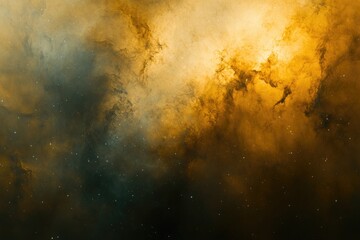 Cosmic nebula swirls in amber and dark hues