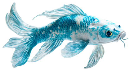 Fancy Kohaku Koi Fish, Light Blue with White Spots, Cut Out Transparent